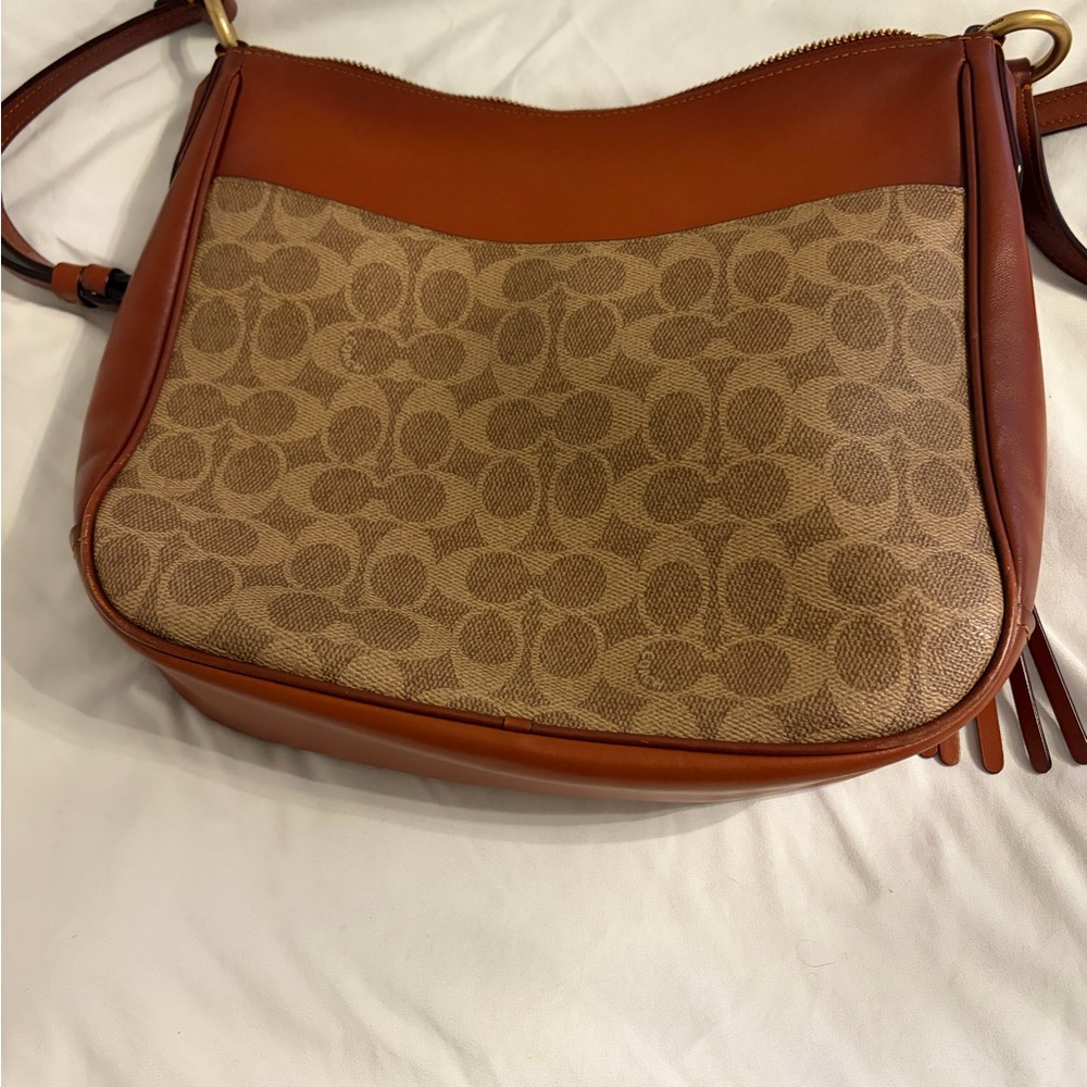 Coach Tan Signature Canvas crossbody with Brown Leather Trim - Picture 2 of 9